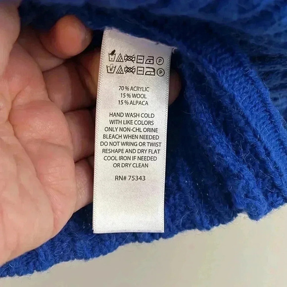 [S]Tahari Blue  Mock Neck Cable Knit Pull Over Ribbed Sweater - Picture 6 of 6